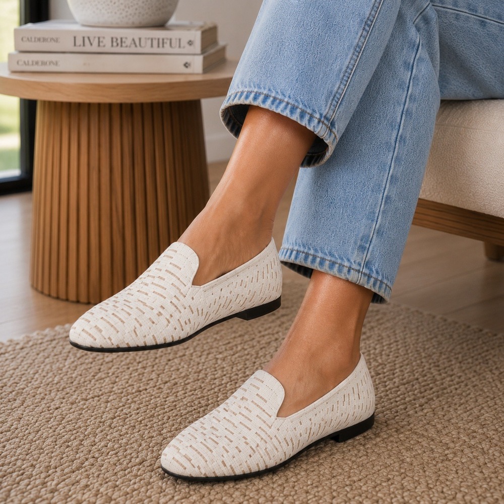 VIVAIA Cream Gold Knit Square Toe Loafers Flats Womens Shoes Size‎ EU 39 US 8